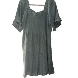 Green Crinkle Boho Short Sleeve Shift Dress, Size M